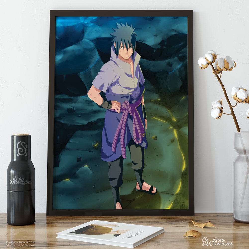 Quadro Decorativo Sasuke Uchiha Moldura Preta ou Branca Quarto Sala A4 A3  A2 A1 Grande Médio Pequeno Enorme Poster Anime Naruto Shippuden Shop