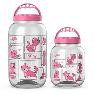 Kit 2 Porta Ração Petiscos Cachorro Gato 3,6l 1,4l Com Alça Cores