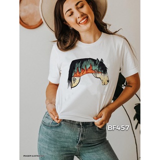 T Shirt Branca Blusa Feminina Cavalo Country De Lado BF457