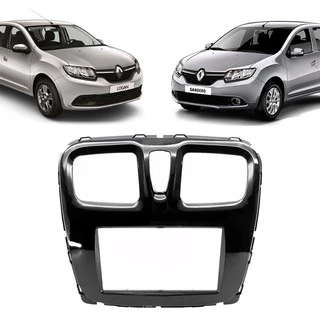 Moldura 2 Din - Renault Logan e Sandero 2016 até 2018 - Black Piano