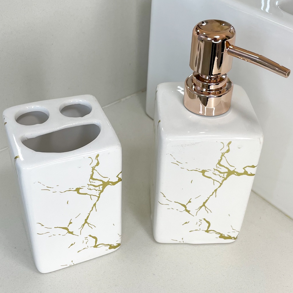 Kit Banheiro Lavabo Conjunto Saboneteira Dispenser e Porta Escova ...