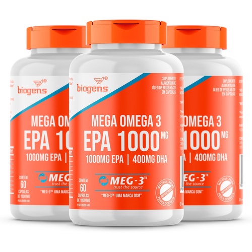 Kit 3x Mega Omega 3 Meg3,epa1000mg Dha400mg 60 Cps, Biogens Shopee