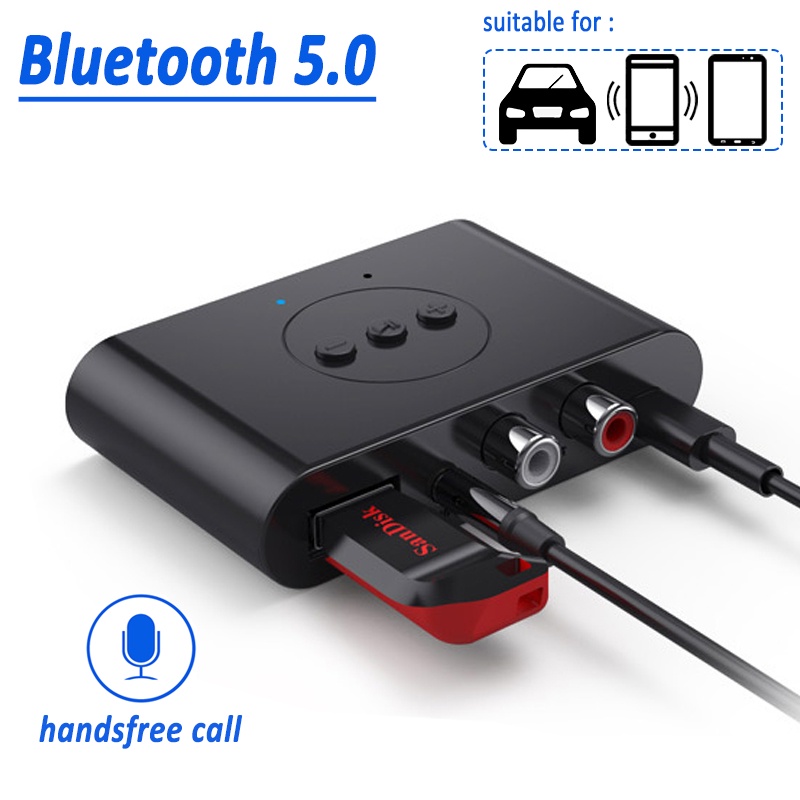 Bluetooth 5.0 Receptor De Áudio U Disko RCA 3.5 Milímetros Jack AUX Adaptador De Música Estéreo Sem Fio Com Microfone Para Carro Kit