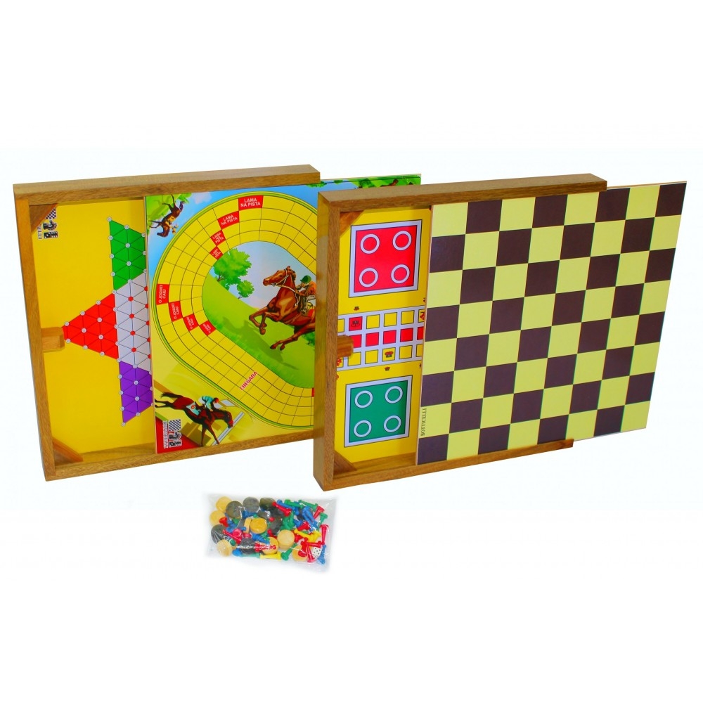 Jogo 5 Em 1 Ludo Xadrez Chines Dama Hipismo Xadrez Pç 6,5 Cm