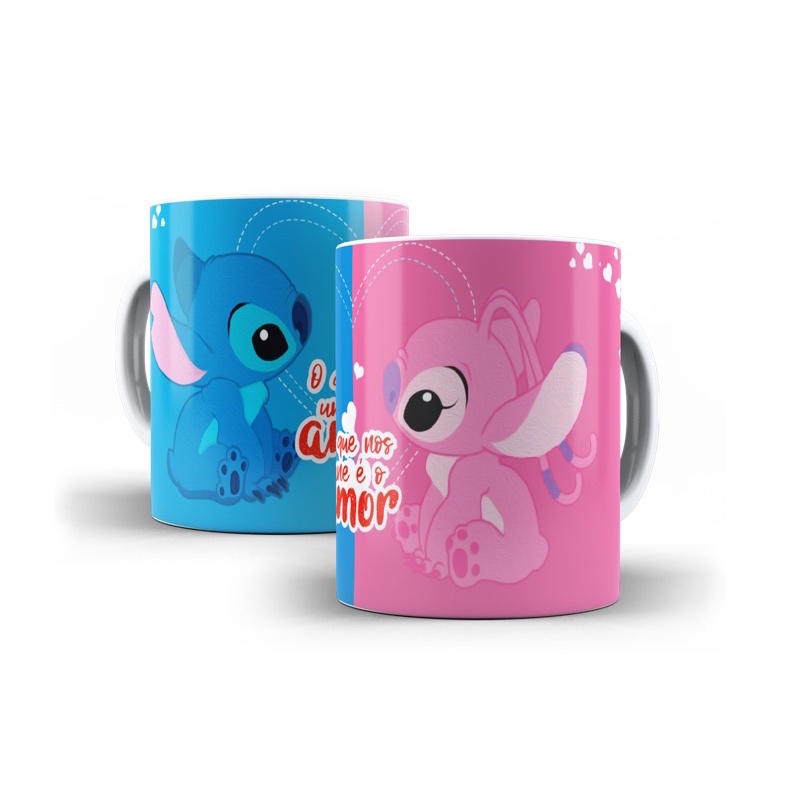 Caneca Porcelana Alça e interior colorido lilo e stitch