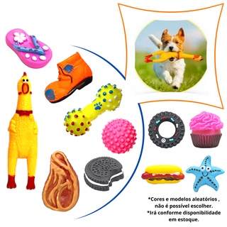 Kit 5 Brinquedos Mordedor para Pet Cachorro Cão Galinha Bolinha Sonora