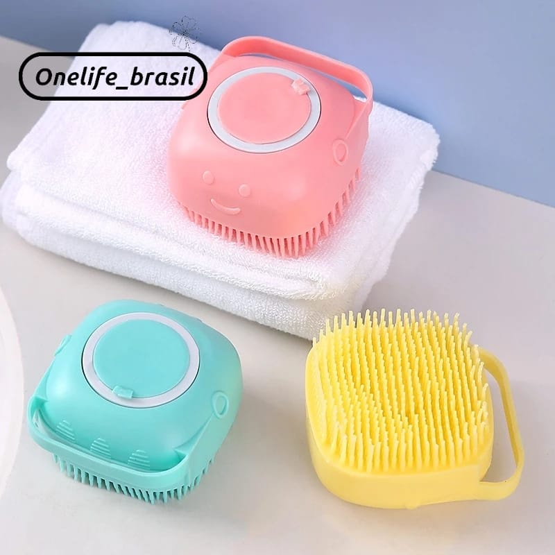 Esponja De Silicone Para Banho Com Dispenser Shampoo / Sabonete Escova Crianças, Adultos e Pets
