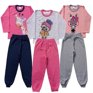 Kit 3 Conjuntos Moletom Infantil Feminina Inverno Roupa Para Menina De Frio
