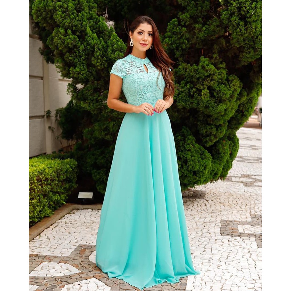 Vestido de madrinha de casamento store verde tiffany