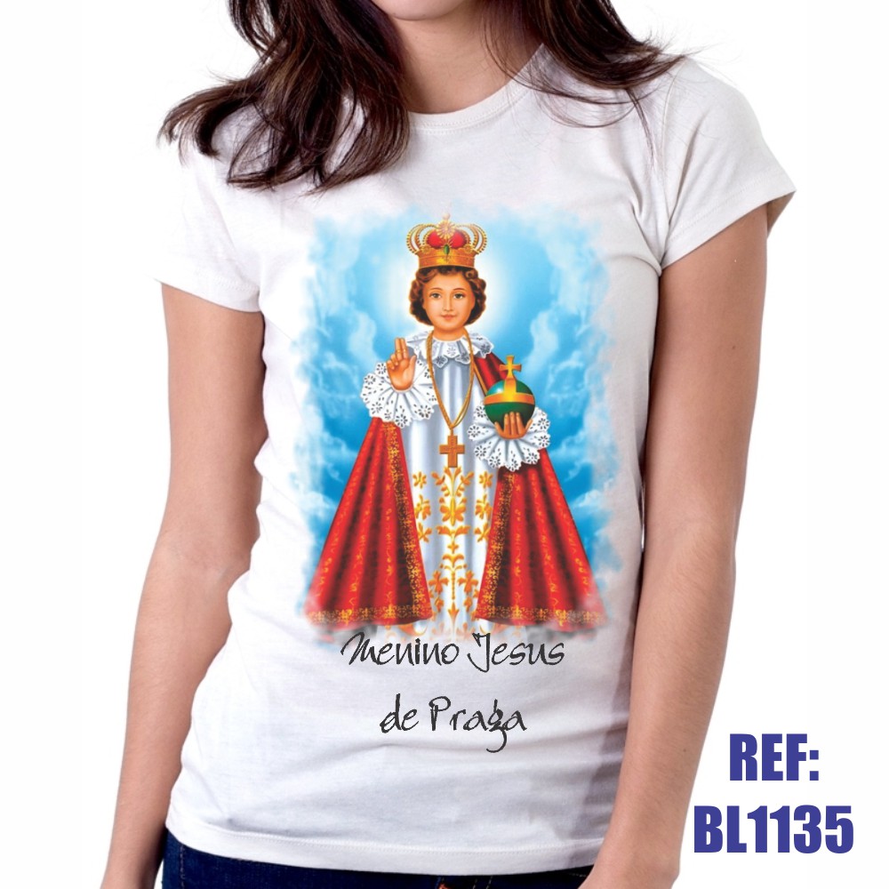Camiseta Baby Look Menino Jesus de Praga Religiosa