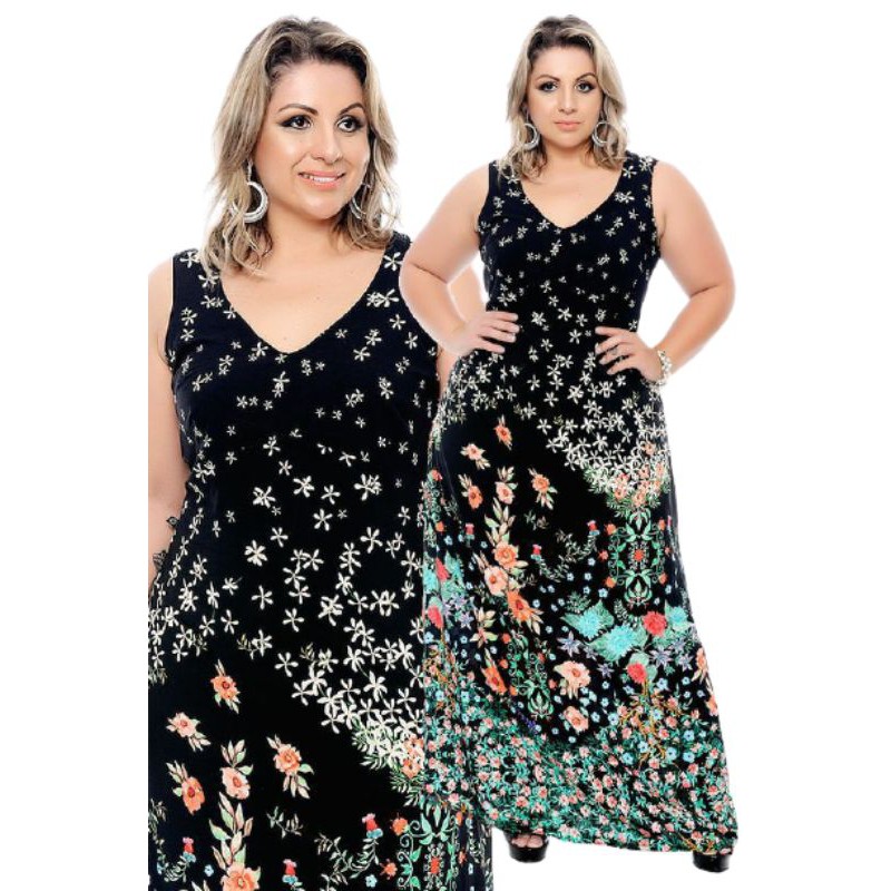 Vestido longo 2024 estampado malha