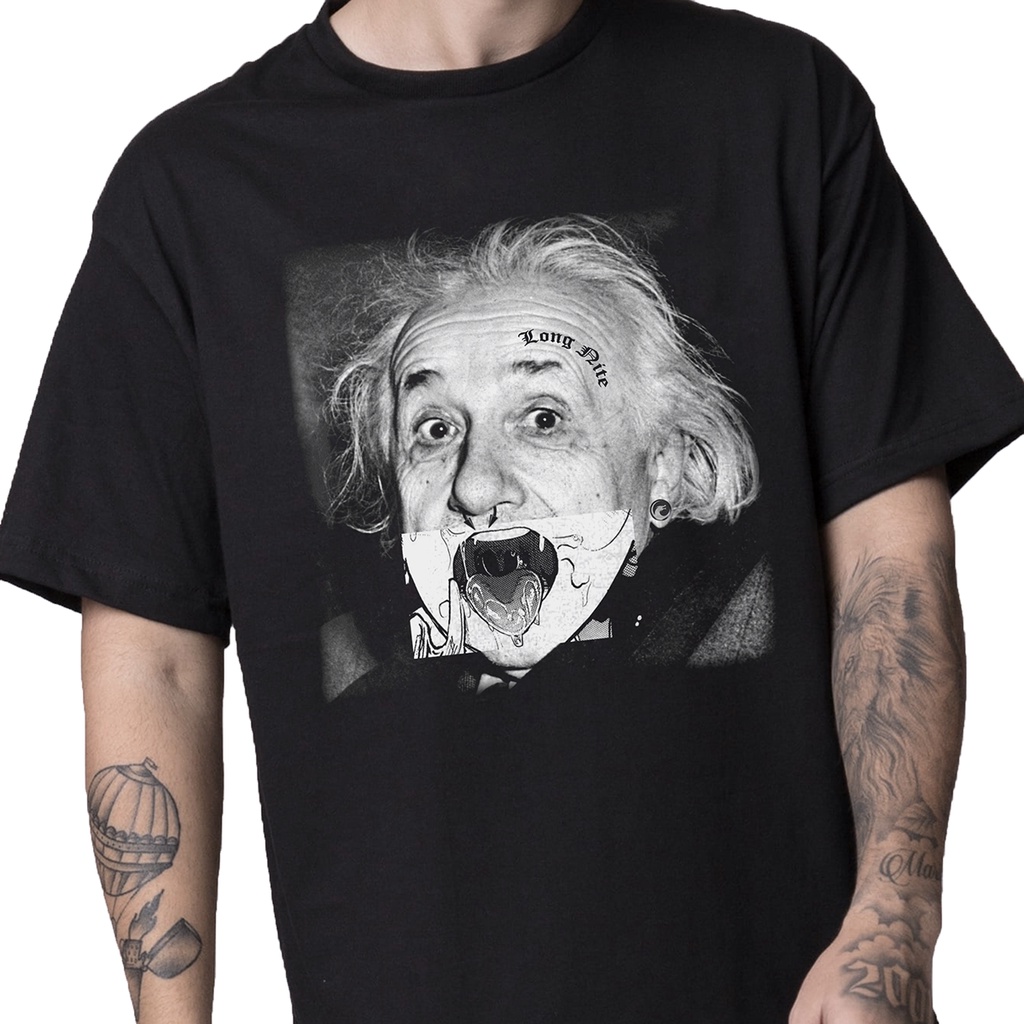 Camiseta Long Nite Streetwear Trap Rap Oversized Underground Camisa Einstein Ahegao