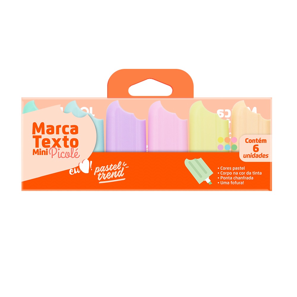 Marca Texto Mini Picole Pastel Trend Estojo C/6 Cores Jocar Office ...