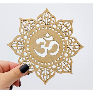 Mandala 30cm Símbolo Om Madeira Pintada Yoga Parede Proteção