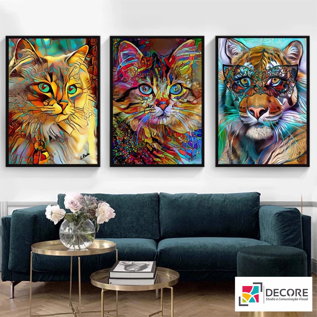 Quadro Decorativo Cachorros E Gatos Desenho Aquarela 4874