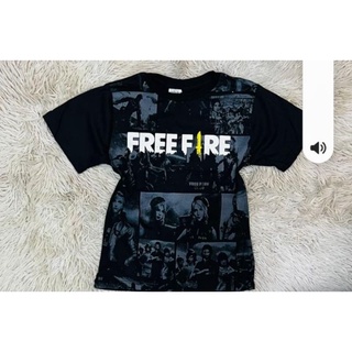 Camiseta Free fire jogo juvenil manga Curta Preta malha 100% Algodão