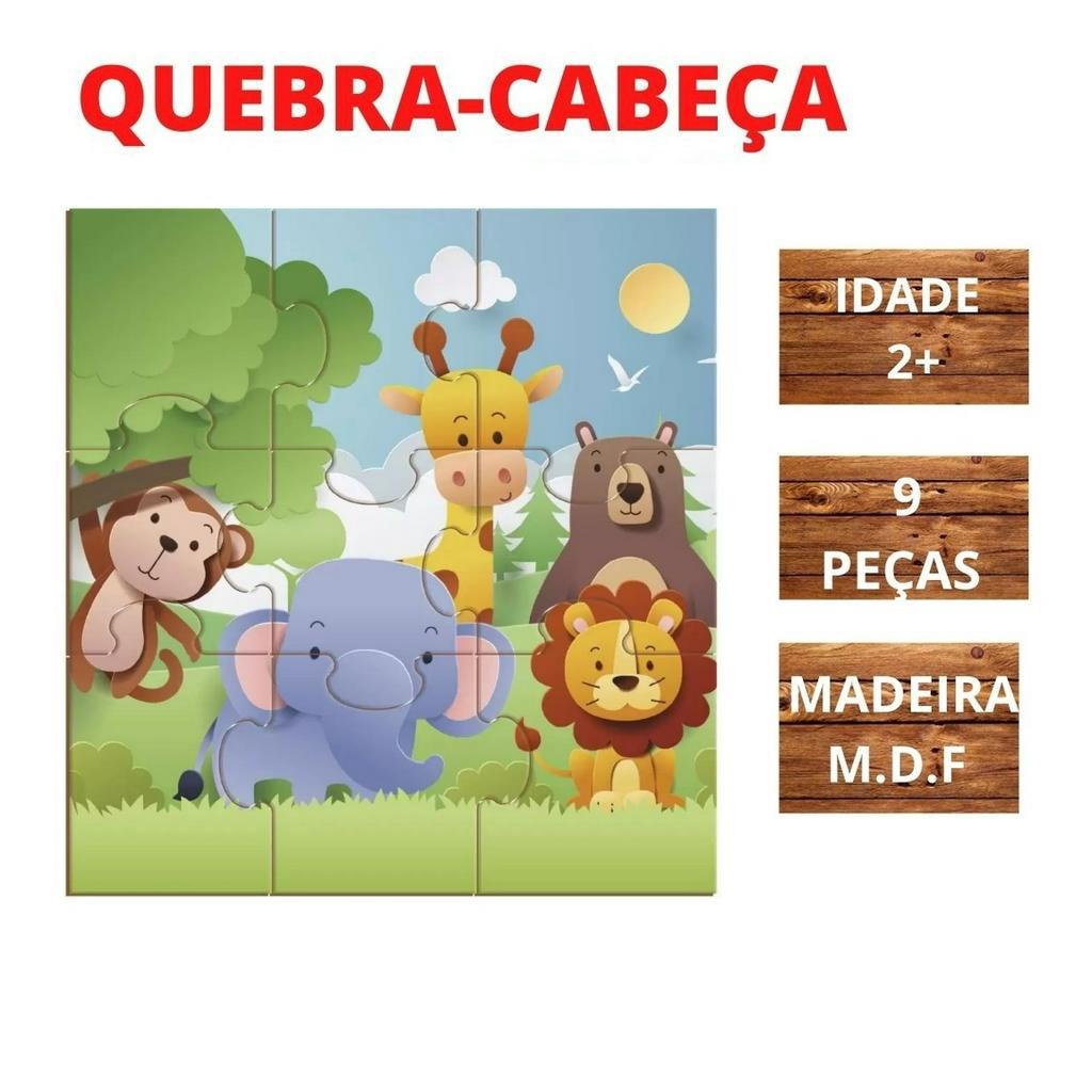 Quebra Cabeça em Madeira para Bebês Crianças Pequenas Iniciante 9 Peças Animais da Floresta Resistentes Colorido Educativo Pedagógico Animais Bichinhos Girafa Leão Presente 1 Ano 2 Anos Coluna