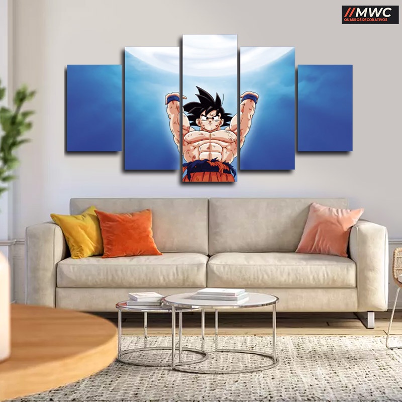 Quadro Decorativo 5 peças Mosaico quite kit Modular Vegeta Vedita Freeza Broly  Dragon Ball Super Z Kai Goku Bulma Majin Boo Bills Trunks Shen Long Esferas  Dragão Super Saiyajin Blue Vermelho Azul