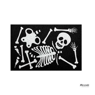 Tapete Capacho Vinil / PVC Coleção Halloween ESQUELETO 60 cm X 40 cm - Antiderrapante Decorativo Divertido