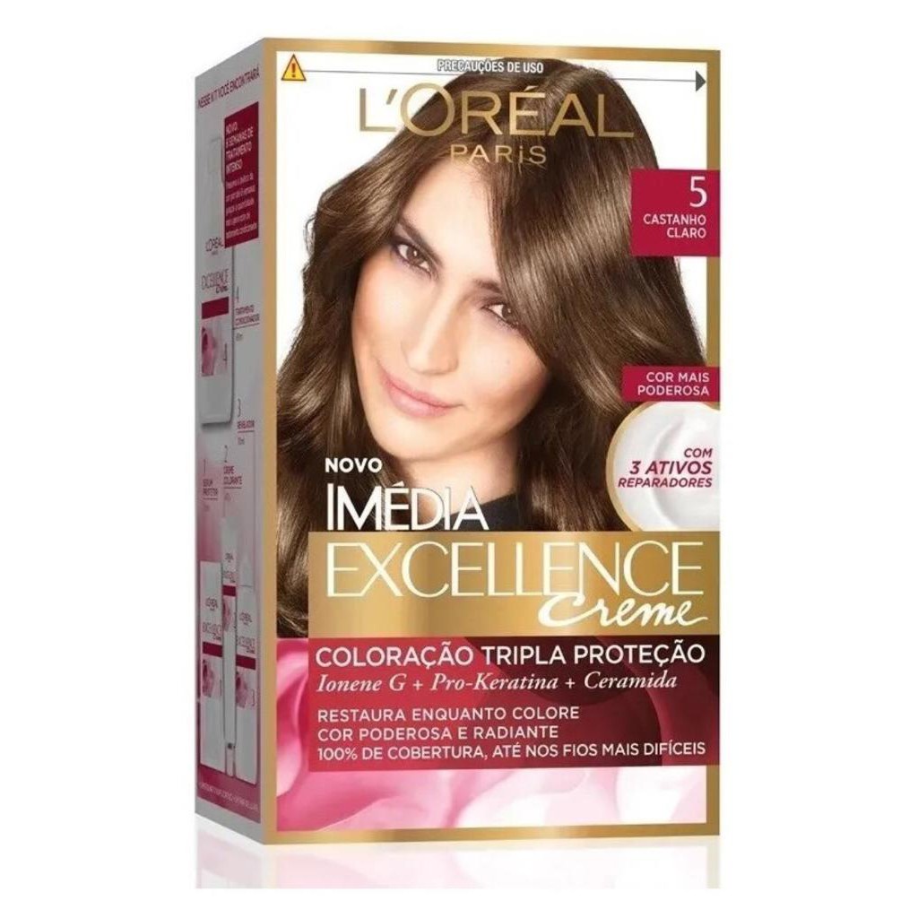 Tinta Imédia Execellence L'oréal Paris 5 Castanho Claro + Brinde ...