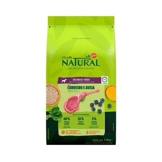 Guabi Natural Cães Adulto Raças Médias Cordeiro & Aveia 12KG