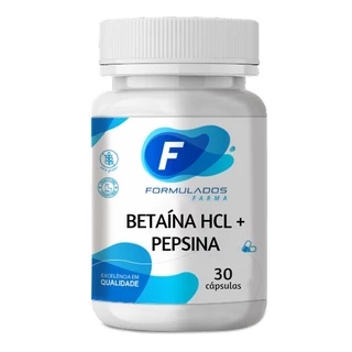 Betaína Hcl 300mg + Pepsina 40mg Enzimas Digestivas 30 Cáps