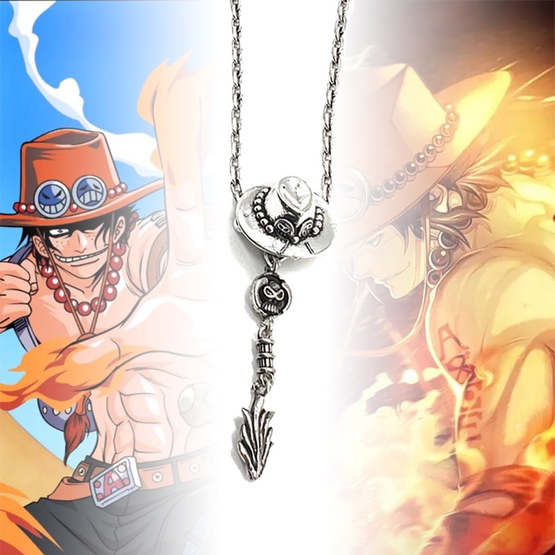 Anime One Piece Necklace Portgas D Ace Hat Retro Metal Pingente