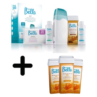 Kit Depilação Sist. Roll-on Bivolt Depil Bella + 3 Ceras Refil Mel a