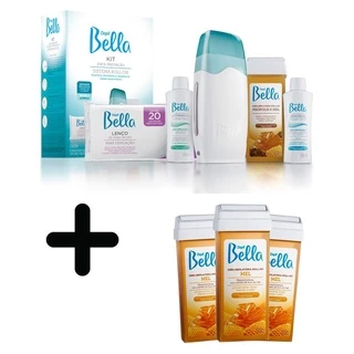 Kit Depilação Sist. Roll-on Bivolt Depil Bella + 3 Ceras Refil Mel a