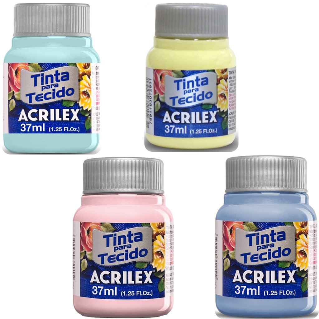 Kit 4 Cores Tinta Tecido Acrilex 37ml Tons Pasteis Bebê | Shopee Brasil