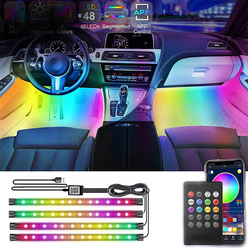 Nupearl APP Carro Luz Ambiente De Interior Neon LED Para Pés Com USB Remota De Música Sem Fio Lâmpada Decorativa Auto