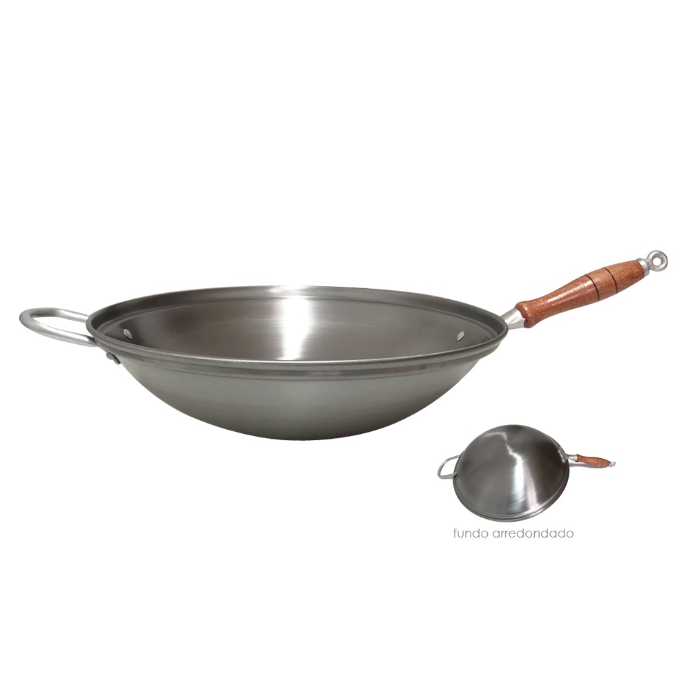 Frigideira Wok Aço Carbono 38 Cm Fundo Chinês 4 litros