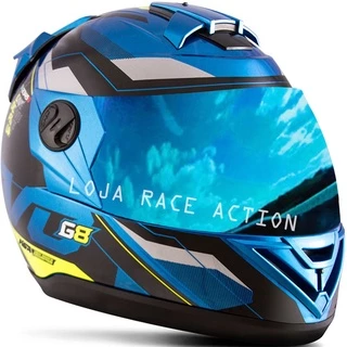 Capacete Moto Pro Tork Evolution 788 G8 Evo Azul e Amarelo Com Viseira Idirum (Espelhada Azul)