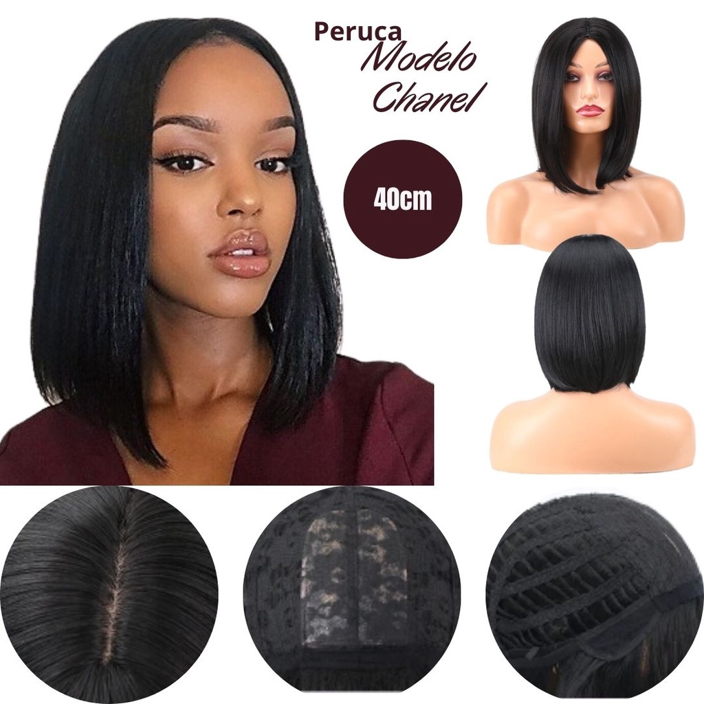 Peruca Orgânica Lisa Curta + Touca Wig