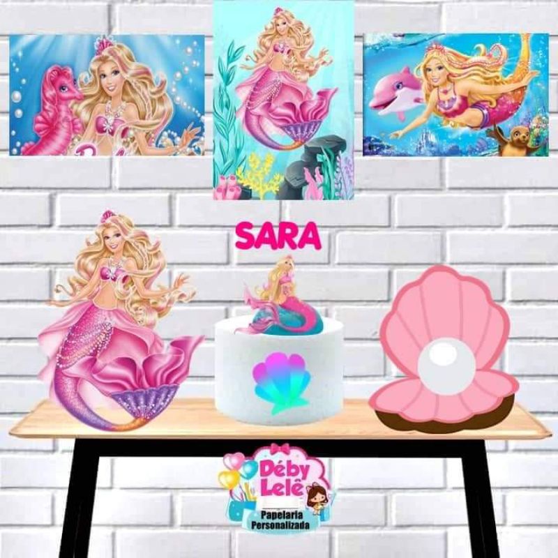 Topo de Bolo Topper Tags Barbie 3D Rosa e Prata