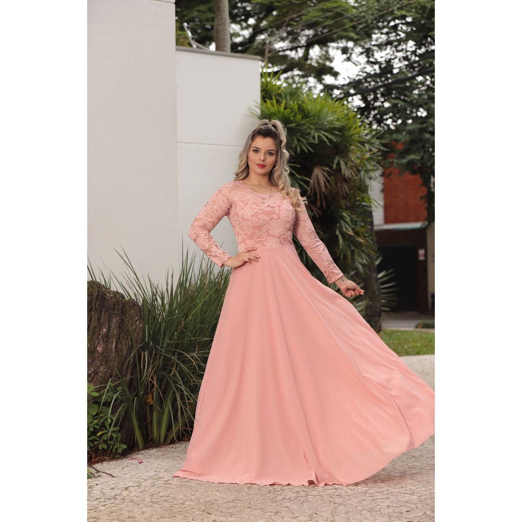 Vestido longo com manga best sale longa para madrinha de casamento