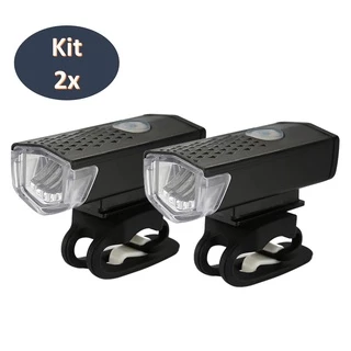 Kit 2 Farol Bike Prova D'Agua Recarregável Lanterna Frontal 300 Lumens 3 Modos Luz Led Ciclismo Mtb