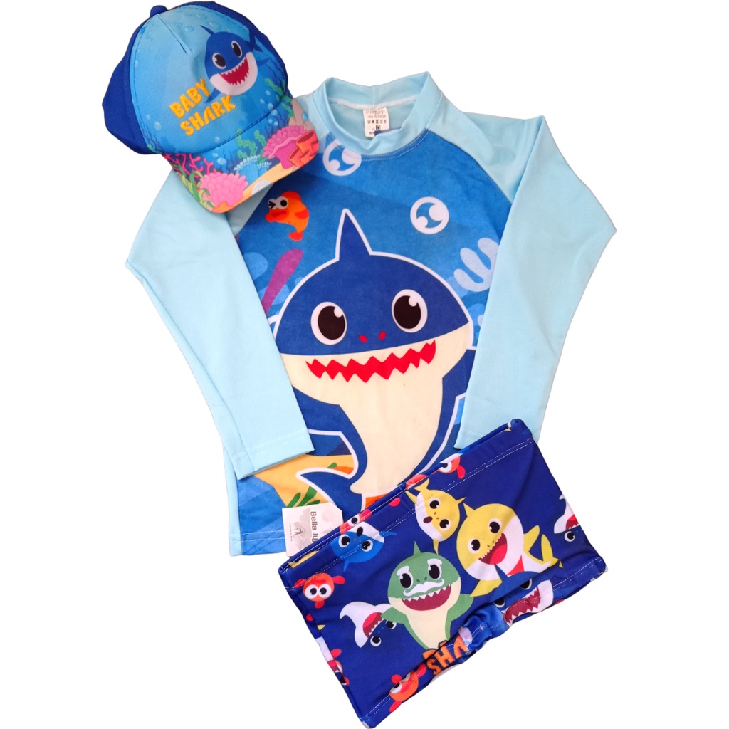 Roupa de banho praia camisa com proteção solar uv Babyshark sunga