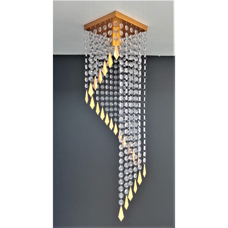 Lustre Cristal de Acrílico Sala de Jantar 45 cm de Altura Quarto Sala de Estar Cor Dourado