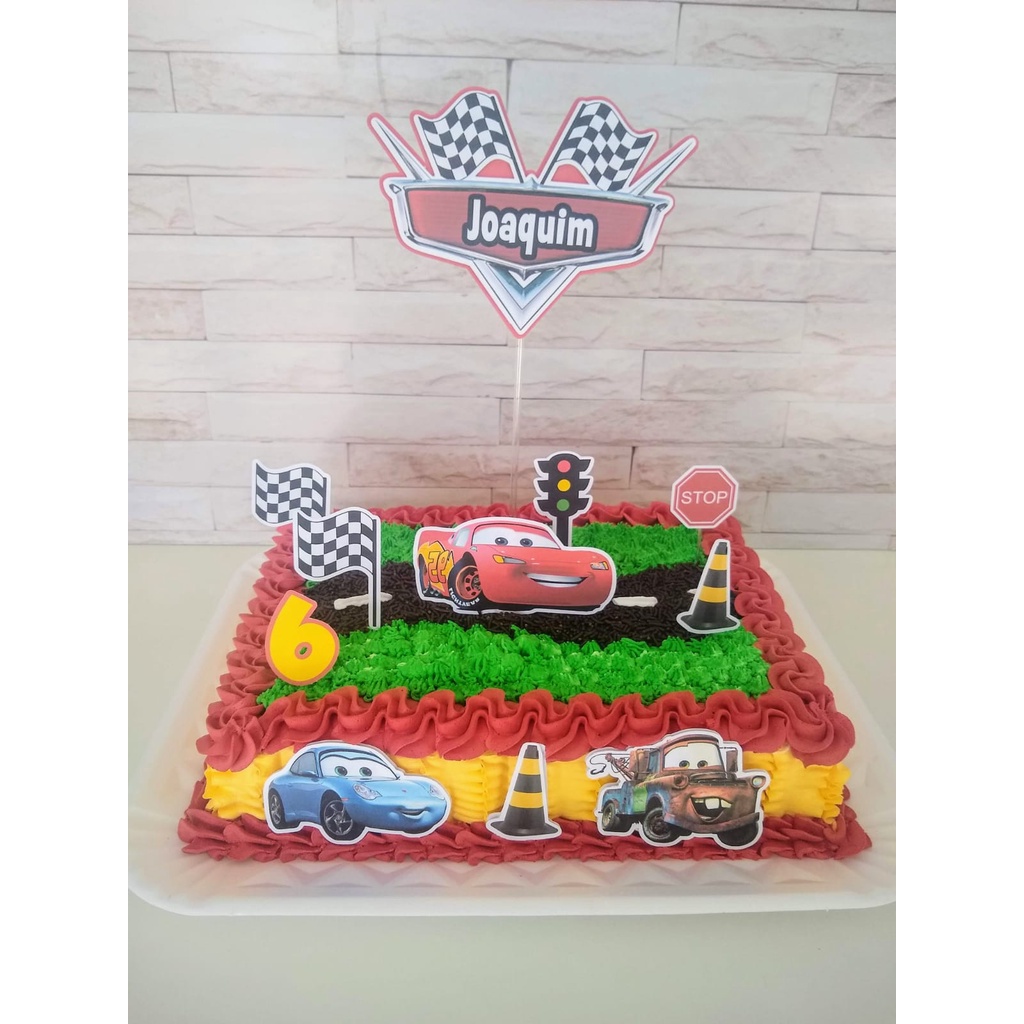 Topo Topper de bolo Personalizado com nome e idade Carros Mcqueen Shopee Brasil