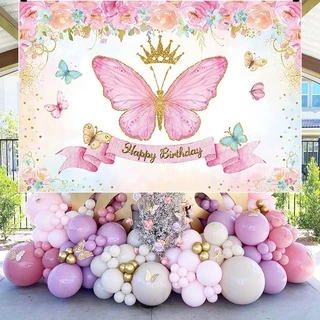 150x100 Centímetros Borboleta Aniversário Pano De Fundo Meninas Fada Princesa Rosa Roxo Floral Ouro Fotografia Crianças Mesa Do Bolo Bandeira Decoração