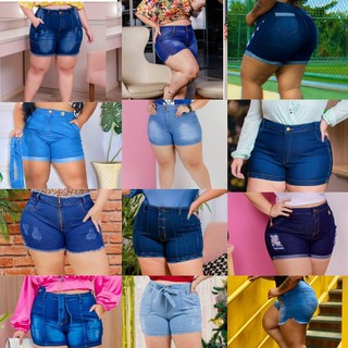 Kit Lote 3 Shorts Bermuda Jeans Feminino Cintura Alta Plus Size