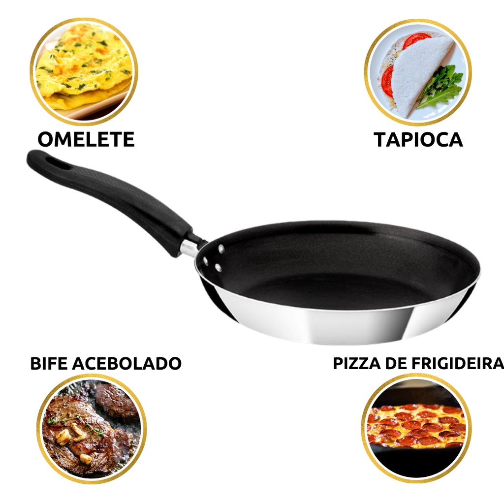 Frigideira Francesa Antiaderente N 22 Teflon Alumínio Extra Fino Borda Reforçada Omelete Tapioca Resistente Profissional Leve Fácil Manuseio e Higienização