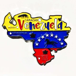 Imã Venezuela com Mapa, Bandeira, Cidades e Símbolos - Imã de Geladeira