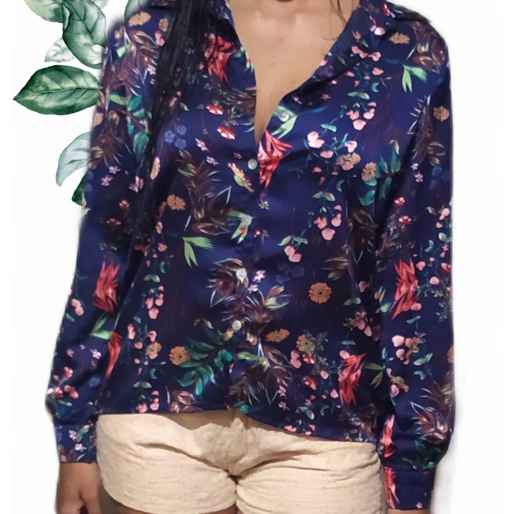 Camisa de seda estampada hot sale feminina