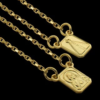 Corrente Escapulário Cartie Masculino Nossa Senhora Aparecida Plaquinha Jesus Banhado Ouro 18k