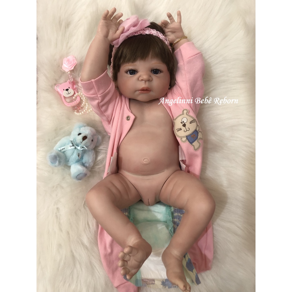 Boneca Bebê Reborn Silicone Menina Brastoy Original Pode Tomar