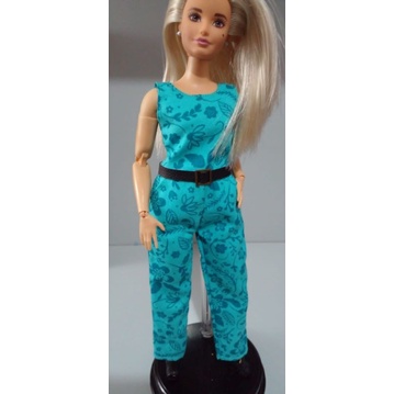 Macacão Longo Floral Azul Cian para Boneca Barbie Curvy