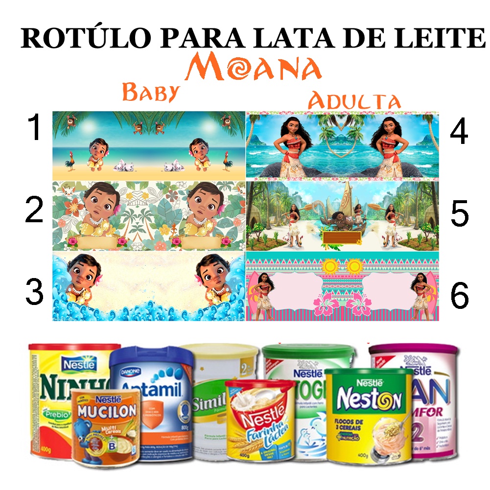 Rotulos personalizado para lata de leite Tema Moana 400g e 800g ...