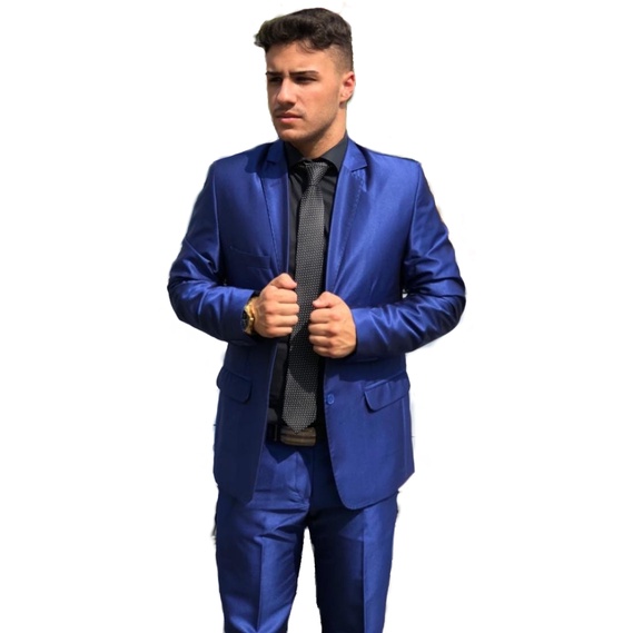 Terno Slim Polivisose Azul Brilhante Para Eventos e Etc. -Paleto + Calça + Preço Baixo "ENVIO IMEDIATO"
